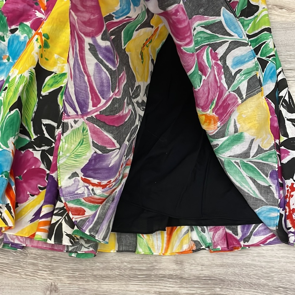 Lauren Ralph Lauren Multi-Color Floral & Leaf Print Pleated Knee Length Skirt 4P - Picture 6 of 12